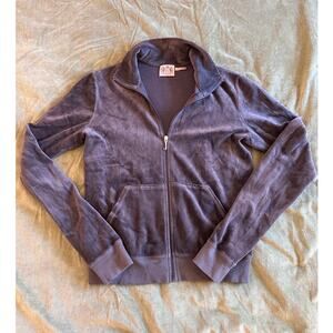 Y2K Juicy Couture Grey Velour Basics Track Suit Zip Up Jacket